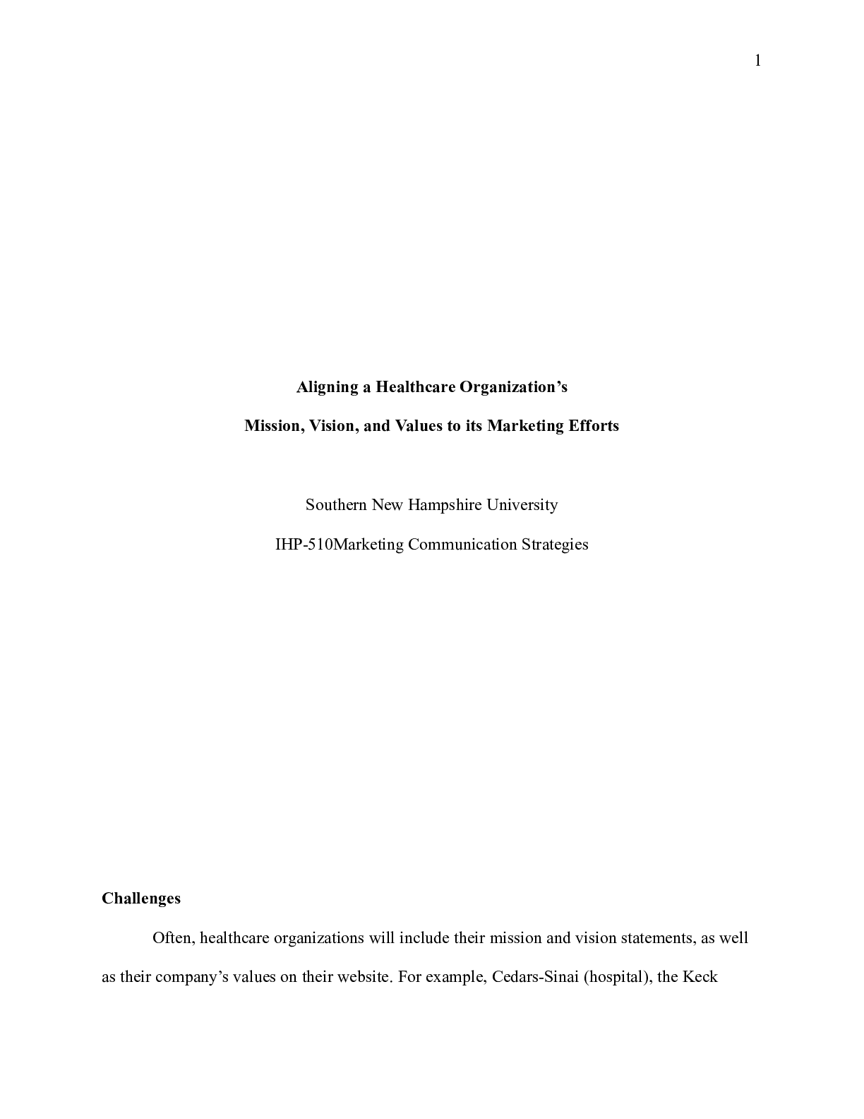 Preview image for IHP 510 Module Two  Mission  Vision  and Values|    Aligning a Healthcare Organization